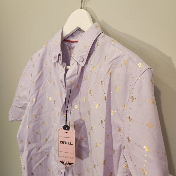 DRILL Clothing Shirt Button Down Purple Gold Bee Casual Preppy Layer - Size M - Picture 3 of 7